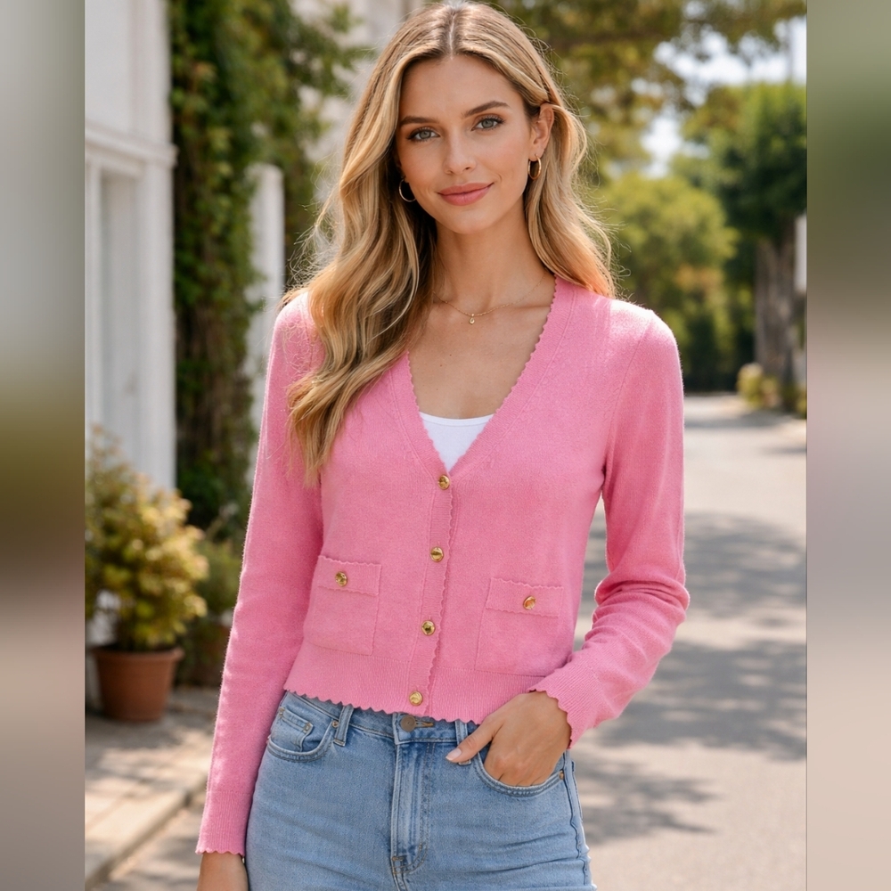 NEW Adrianna Papell Size S Pink Button-Up Cardigan